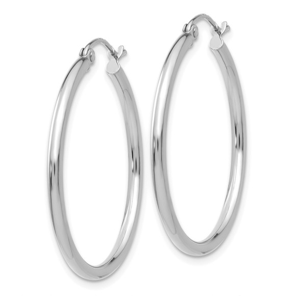14k White Gold Polished 2x30mm Lightweight Tube Hoop Earring 30 L x 35 mm W